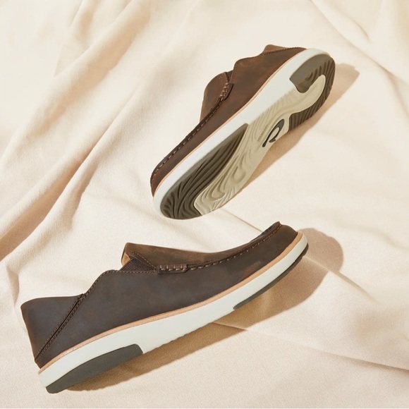 OluKai Kalia Slip-On Brown Dark Wood Leather Drop Hell Men’s Loafers Size 11 main image 13